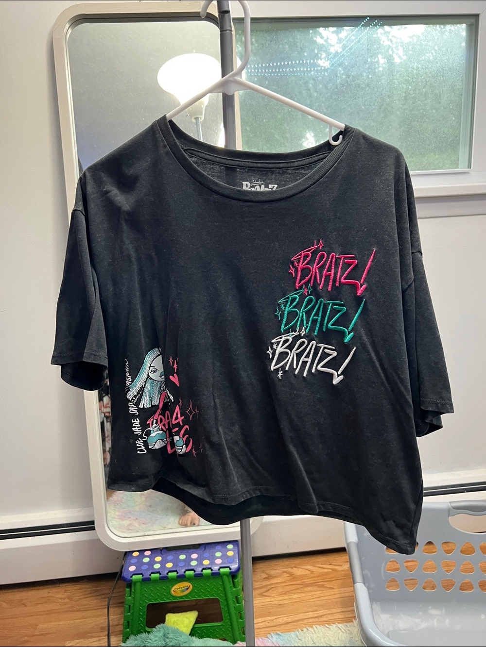 NWOT Bratz Black Graphic Cropped Tee with Neon Logo - Picture 1 of 5